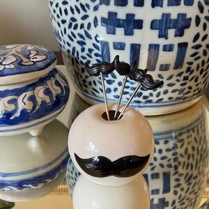 Mustache Ceramic Toothpick Holder